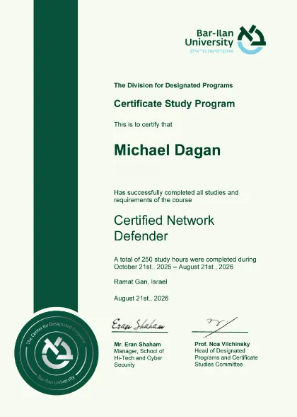 Scan of the certificate