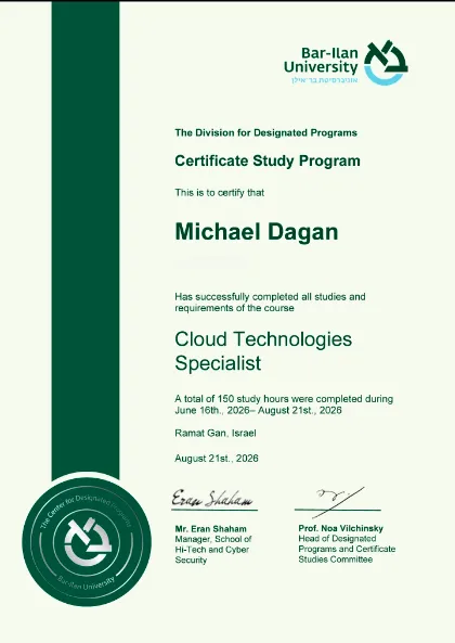 Scan of the certificate